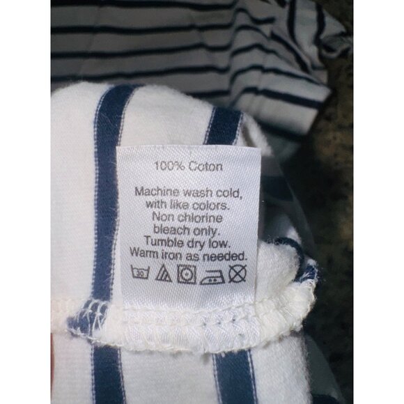 J.Crew Cap Sleeve Striped V-Neck Cotton Tee Shirt Navy/White M Nautical Sustaina - Picture 8 of 9